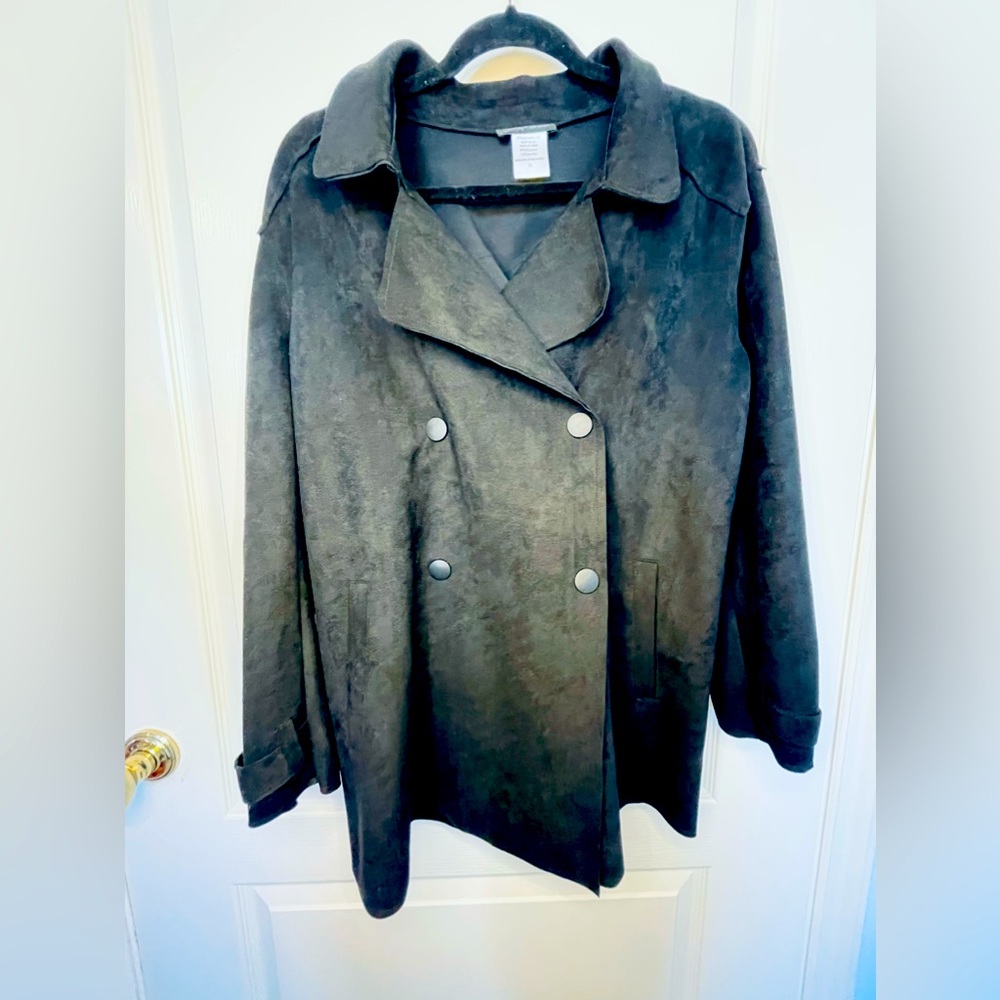 Slinky® Brand Women's xl Faux Suede Jacket black  Double Breasted